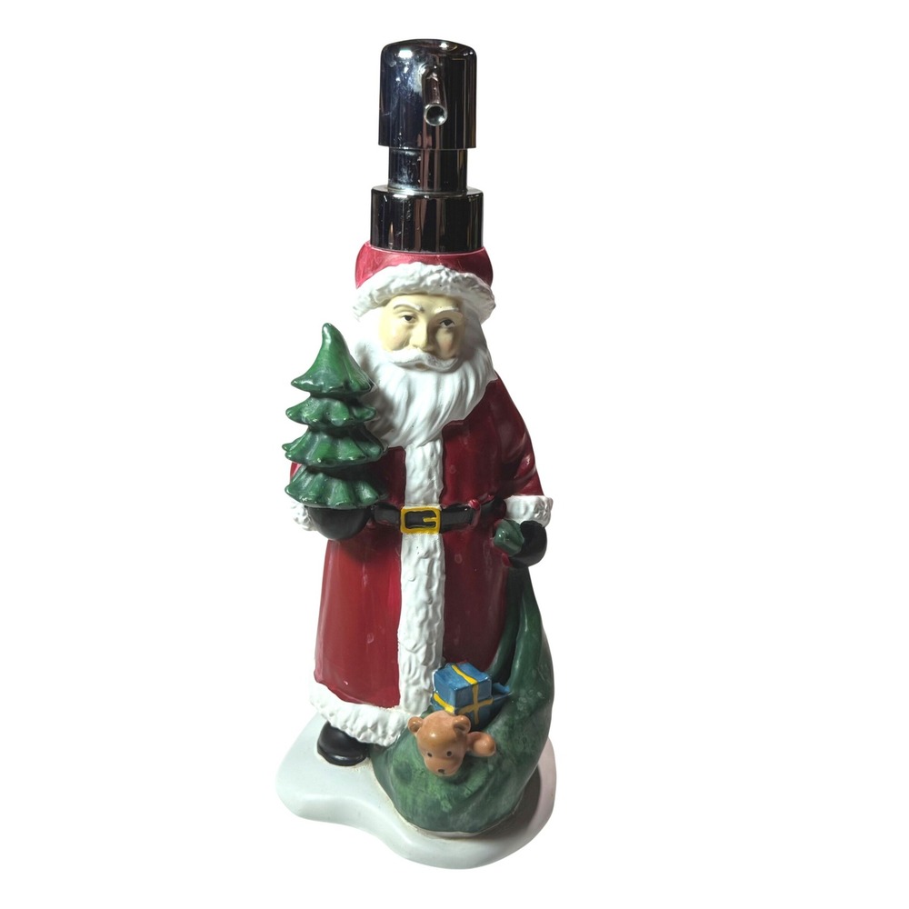Santa Claus Ceramic Soap Dispenser Christmas Tree Toy Sack Holiday 9.5in